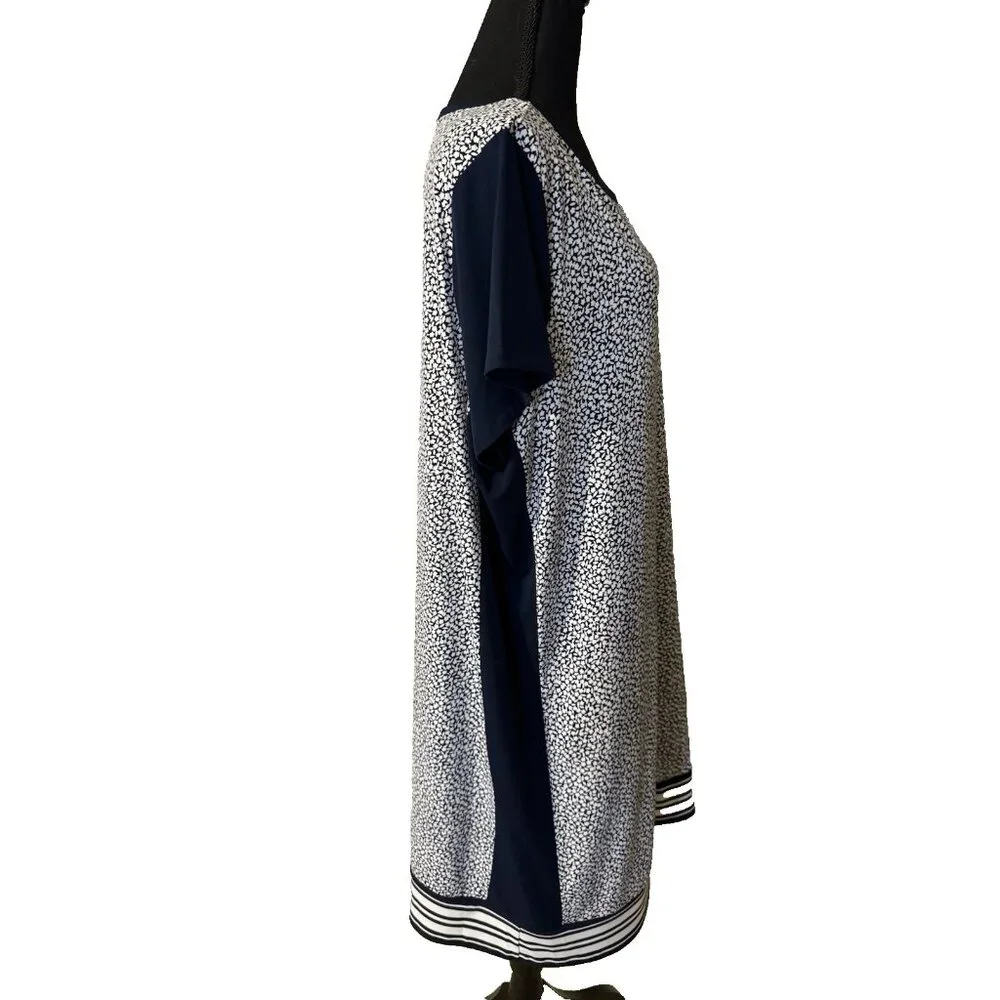 Michael Kors Shift Dress 2X Navy Blue Ivory White Short Sleeve Washable NEW - Picture 4 of 12